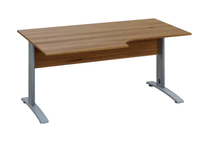 ERK 18 - 168 stůl kancelářský, rohový, levý, kovová podnož stříbrná, deska 18 mm, široký 1600 mm, ořech světlý